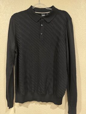 BOSS Black Textured Long-Sleeve Polo